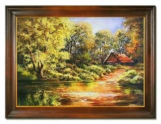 Obraz "Dworki, mlyny, chaty," ręcznie malowany 64x84cm