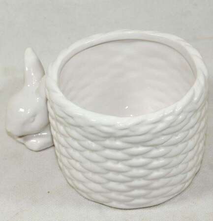 Doniczka Z Zajączkiem ceramika kolor biały H 8,5cm