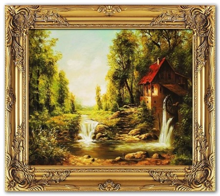 Obraz "Dworki, mlyny, chaty," ręcznie malowany 53x64cm