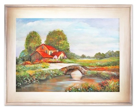 Obraz "Dworki, mlyny, chaty," ręcznie malowany 72x92cm