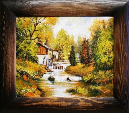 Obraz "Pejzaz tradycyjny" ręcznie malowany 36x41cm