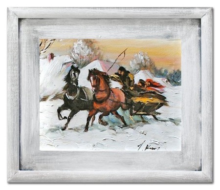 Obraz "Polowania" ręcznie malowany 27x32cm