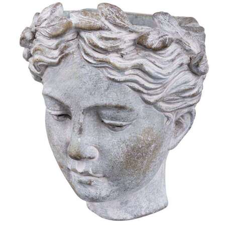Osłonka głowa kobieta szara ceramika 19x17x13 cm