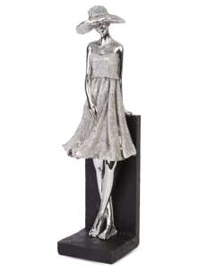 Figurka Srebrna Kobieta Czarna Podstawka 36x11cm