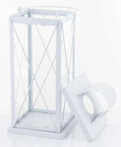 Lampion Metalowy Biały Metalowy z rączką H:43 cm