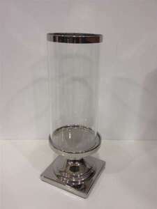 Lampion szklany z podstawą ceramiczną srebrną H: 42,5 cm